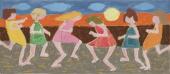 „Tańczące dziewczynki” - projekt dekoracji, 1936<br>gwasz na tekturze<br>(Wł. MUT)