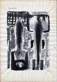 "Dwie czarne postacie", 1961<br>tusz, pędzel, papier<br>41 x 28,5 cm<br>(Wł. prywatna)