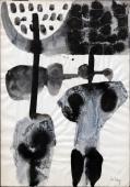 "Dwie postacie", 1961<br>gwasz, tusz, papier<br>41 x 28,5 cm<br>(Wł. prywatna)