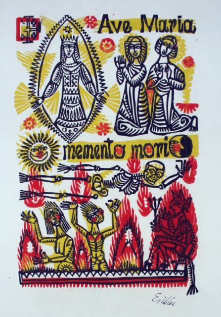 "Ave Maria - Memento Mori"<br>drzeworyt barwny