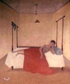 "The bed", 1950<br>olej na płótnie<br>40 x 50 cm<br>(Wł. prywatna)