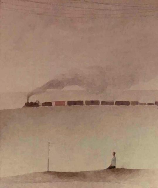 "The train", 1966<br>olej na płótnie<br>26 x 30 cm<br>(Wł. prywatna)