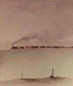 "The train", 1966<br>olej na płótnie<br>26 x 30 cm<br>(Wł. prywatna)