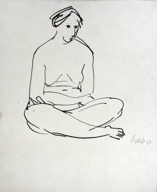 „Akt kobiecy IV”, Włochy, 1947<br>papier, tusz<br>28 x 19,8 cm<br>(Wł. MUT)