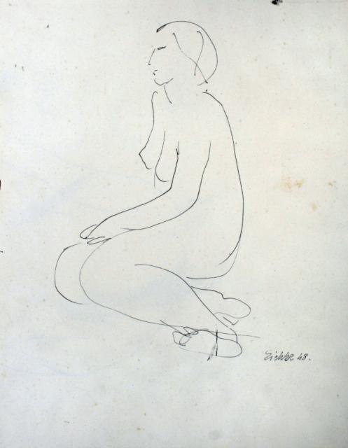 „Akt kobiecy X”, Włochy, 1948, <br>papier, tusz<br>27,6 x 22,3 cm<br>(Wł. MUT)