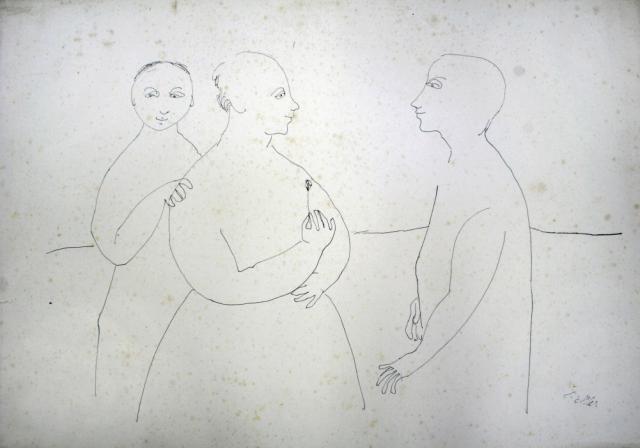 „Trzy postacie”, Argentyna, [po 1950]<br>papier, tusz<br>35 x 24,8 cm<br>(Wł. MUT)