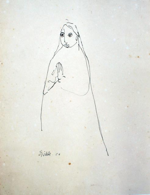 „Modląca się”, Argentyna, 1954<br>papier, tusz<br>32,1 x 25 cm<br>(Wł. MUT)