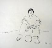 „Młody mężczyzna z piłką”, Argentyna, 1971<br>papier, tusz<br>25,9 x 34,5 cm<br>(Wł. MUT)