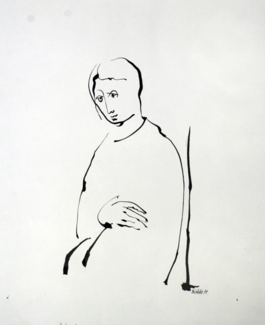 „Portret kobiety II”, Argentyna, 1979<br>papier, tusz<br>26,9 x 21,9 cm<br>(Wł. MUT)