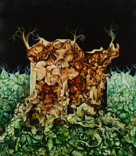 "Anatomia pnia", 1975<br>olej, płótno<br>80 x 70 cm<br>(Wł. prywatna) 