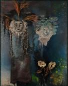 "Ogród mojej babki", 1965<br>olej, technika mieszana, kolaż, płótno<br>144,5 x 114 x 12 cm <br>(Wł. prywatna)