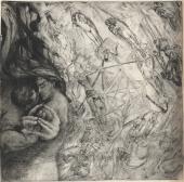 „Lustre” (Świecznik), 1928<br>sucha igła, rylec, ruleta<br>25 x 25,1 cm<br>(Wł. MUT)
