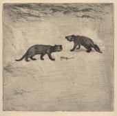 „Les chats” (Koty), 1932<br>sucha igła<br>15,4 x 16,2 cm<br>(Wł. MUT)