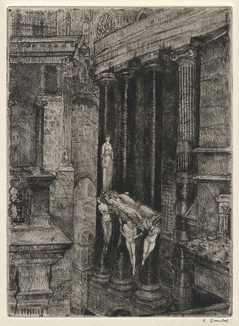 „Pompe funèbre” (Pogrzeb własny), 1912<br>akwaforta, rylec, sucha igła<br>13 x 16,9 cm<br>(Wł. MUT)