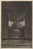 „Le tombeau” (Grobowiec), ok. 1913<br>mezzotinta, sucha igła, ruleta<br>20,6 x 13,8 cm<br>(Wł. MUT)