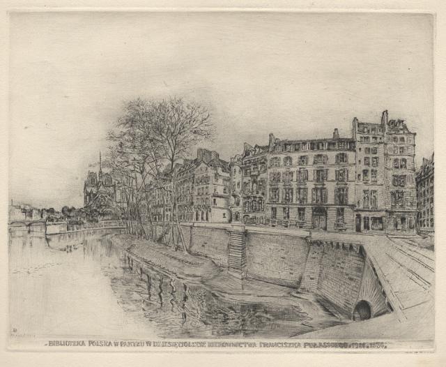 „Quai d’Orléans – Bibliothèque Polonaise”, przed 1937<br>akwaforta, sucha igła<br>21,8 x 27,9 cm<br>(Wł. MUT)