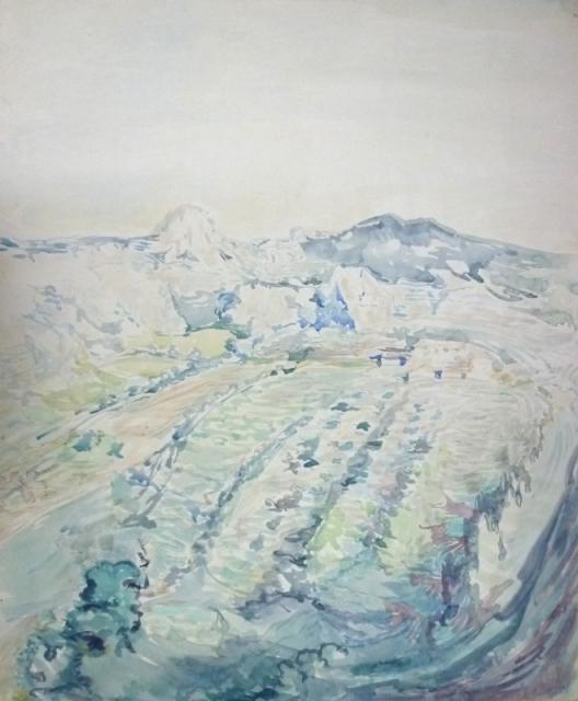 „Les Baux (Provence)/ Paysage provencale”, 1930<br>akwarela<br>56 x 45 cm<br>(Wł. MUT)