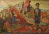 „Hiszpanka z niewidomym synem”, ca 1967-1972<br>olej na płótnie<br>152 x 106 cm<br>(Wł. MUT)