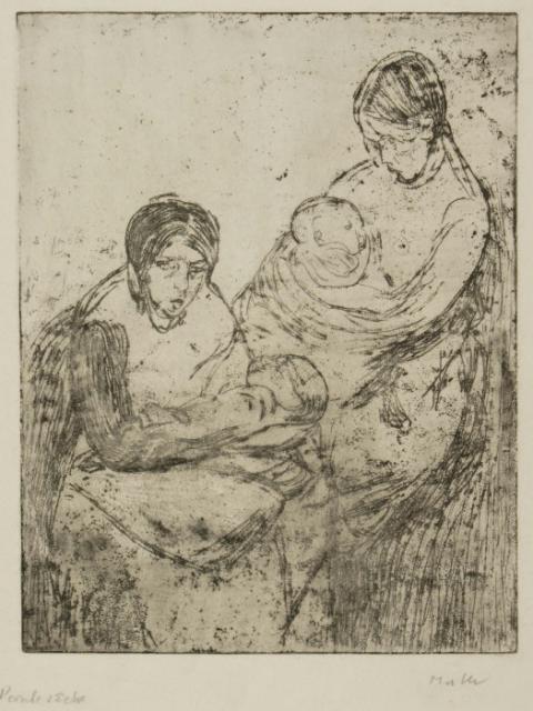 „Podwójne macierzyństwo”, 1907-1909<br>sucha igła<br>31 x 24 cm