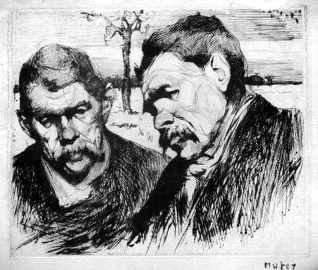 „Podwójny portret pisarza Maksyma Gorkiego”, ok. 1907-1913<br>sucha igła na papierze<br>22,5 x 28 cm