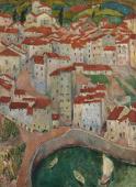 „Dachy w Ondarroa (Kraj Basków, Hiszpania)”, ok. 1913/1914<br>olej na płótnie<br>115,5 x 89 cm