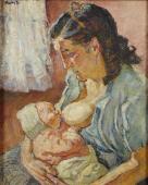„Macierzyństwo (Matka z profilu)”, ok. 1930-1940<br>olej na płótnie<br>60 x 50,2 cm