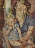 „Matka z dzieckiem III”, ok. 1950? <br>olej na płótnie<br>81 x 60 cm