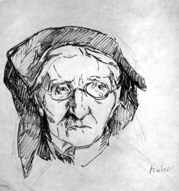 „Głowa starej kobiety”, ok. 1918-1920<br>tusz na papierze<br>26 x 25 cm