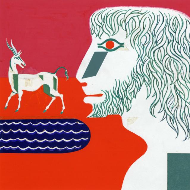 "Enkidu"  (cykl "Gilgamesz"), ok. 1979<br>serigrafia, kolaż<br>(Wł. MUT)