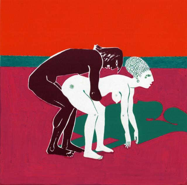 "Enkidu i nierządnica"  (cykl "Gilgamesz"), ok. 1979<br>serigrafia, kolaż<br>55,7 x 53,3 cm<br>(Wł. MUT)