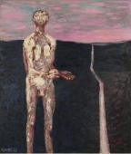 „Postać u kresu” („U kresu drogi” / „Figure at Borderline”, 1965<br>olej na płycie pilśniowej<br>145 × 122 cm
