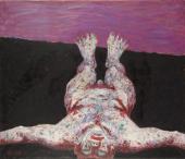 „Martwy człowiek” („Człowiek zabity” / „Dead Man”), 1969<br>olej i lakier na płótnie<br>122 × 142 cm