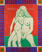 „Matka i dziecko” / „Mother and Child”, 1976/1980<br>akryl, kolaż na płótnie<br>153 × 127 cm