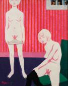 „Memento mori albo zmiana miejsc” / „Memento Mori or Changing Room”, 1978<br>olej, akryl i kolaż na płótnie<br>152 × 122 cm