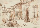 „Arezzo”, 1939<br>tusz sepiowy i podmalowanie na papierze<br>(Wł. MUT)