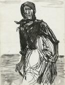 Studium do obrazu „Hiszpanka”, rys. wykorzystany w „Studium do Autoportretu”, 1958<br>tusz i lawowanie na papierze<br>(Wł. MUT)