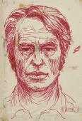 „Autoportret”, 1980<br>długopis czerwony na papierze<br>(Wł. MUT)