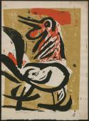 „Kogut”, 1960<br>guma (stan II)<br>32 x 24 cm<br>(Wł. MUT)