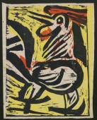 „Kogut”, 1960<br>guma (stan III)<br>32 x 24 cm<br>(Wł. MUT)