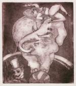 „The Elephant and the dancing girl” z cyklu „Erotomachia”, 1991<br>akwatinta (stan II)<br> 33 x 28,5 cm<br>(Wł. MUT)