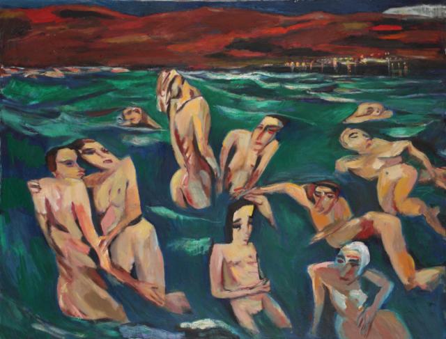 „Night bathers in Cassis”, 1955-1985<br>olej na płótnie<br>77 x 100 cm<br>(Wł. MUT)