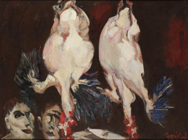 „Poultry”, 1965-1989<br>olej na płycie pilśniowej<br>92 x 122 cm<br>(Wł. MUT)