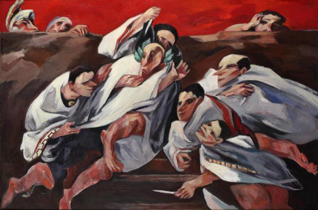 „Death of Ceasar”, 1970<br>olej na płótnie<br>102 x 153 cm<br>(Wł. MUT)