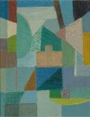 Turquoise abstract, 1952 olej na płótnie 46 × 36 cm, sygn. u d.: hn.